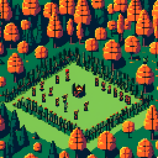 An archery field with multiple archers shooting at pumpkin targets