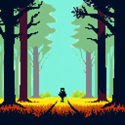 large, evil dead field, forest in far far background, pixel art, sRGB
