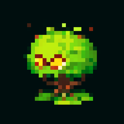 A large, powerful creature made of intertwined vines and roots. It has sharp thorns, glowing yellow eyes, and a fierce expression. It moves with a menacing grace, ready to ensnare its enemies. No background.
