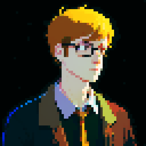 portrait, sprite art, young man, sad, narrow eyes, nerd, muted colors, depressed, city dweller