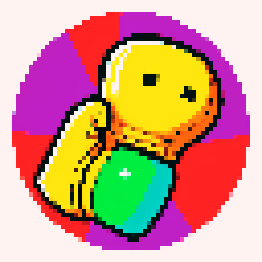 boxing glove, vibrant colors, bold lines, pixelated texture, cartoonish style, comic book aesthetic, dramatic shadows, dynamic motion, high contrast, pow shape, retro video game vibe, sRGB color space