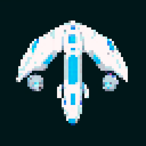 a transparent pure 2d sprite for a space game. It needs to look like the top view of a futuristic spaceship all by itself with the background transparent ,style of the 90s. The spaceship should not have any shadows.