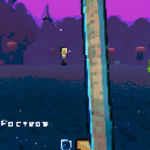first person perspective, pixel art, sword in right hand, empty left hand