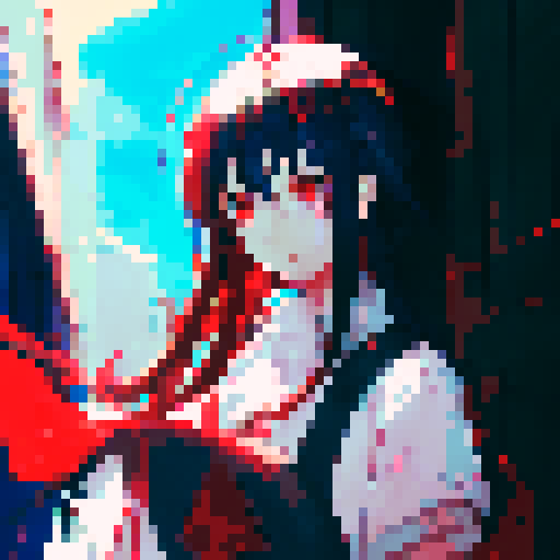 dark haired girl with red eyes, portrait, close up, sadness 