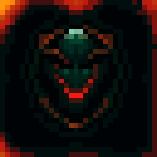 2d pixel art,  UI box, evil vibe, vibrant background with red and orange