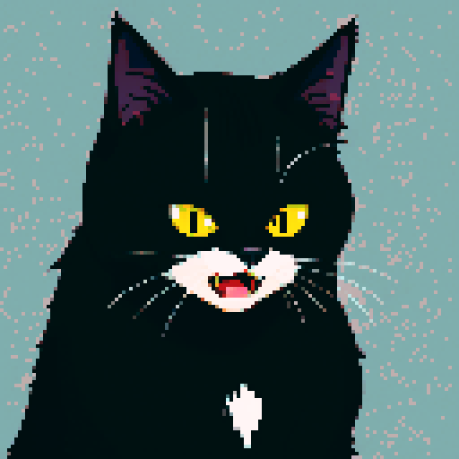 scary, black cat with bared teeth, portrait, sRGB