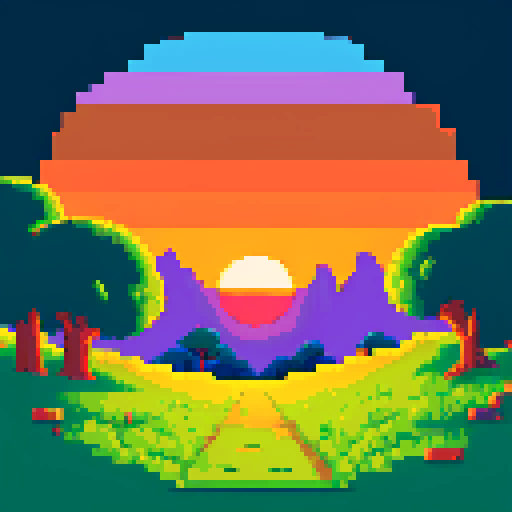 landscape, sunset, artstyle, illustration