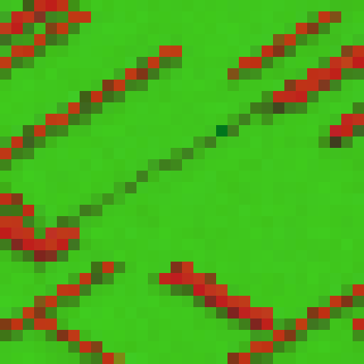 Vibrant green blades, tightly packed and uniform in height, form the seamless carpet of a game's floor, rendered in pixel art style with sRGB color palette, nestled against a backdrop of a majestic and sprawling landscape