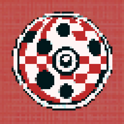 poke ball, red and white, circular shape, black center dot, symmetrical design, pixelated, low resolution, 20x20 grid, sRGB color profile, vibrant colors, iconic design, minimalistic, retro aesthetic, nostalgic, 8-bit style, crisp edges, sharp pixels, limited color palette