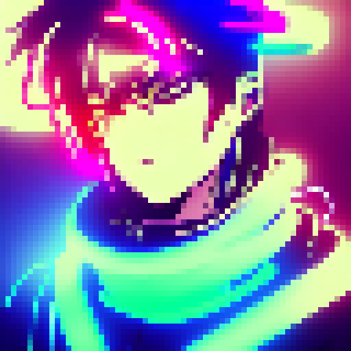 Glowing cyberpunk hacker with slicked back hair and a neon visor, surrounded by flickering neon lights and a futuristic cityscape, all depicted in the vibrant and edgy Yo-Hokki style.