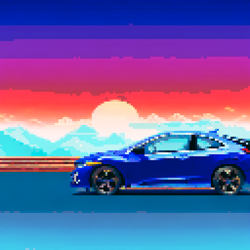 Photorealistic, centered Honda Civic in a three quarter view, right wheel in front, clean background, pixel art style with sRGB colors