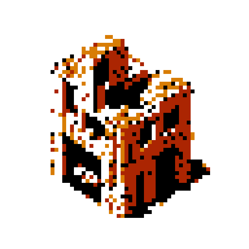 crumbling brick shape. Has broken and complex structural elements. Simple style, thick black lines, white background.