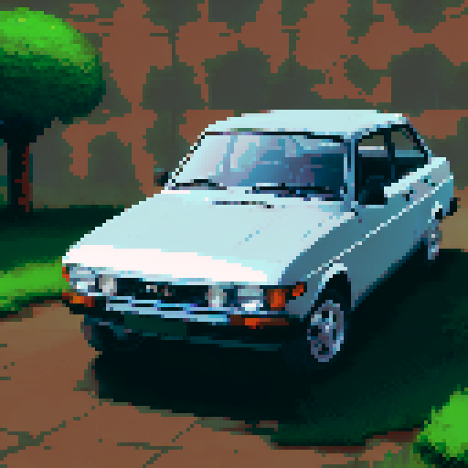 Photorealistic, centered Lada 2107 in a three quarter view, right wheel in front, clean background, pixel art style with sRGB colors