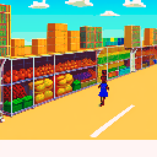 african wholesale corridor with stocked shelves and food, zoomed in light theme