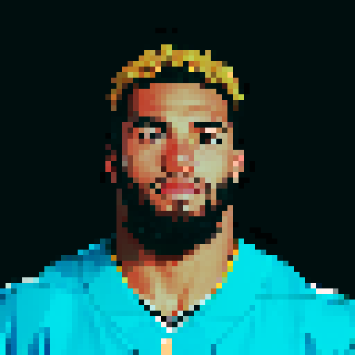 nfl football player, profile view, forward-facing, wearing jersey, no helmet, game icon style, 32x32 pixel art, sRGB, skillful expression, close-up portrait