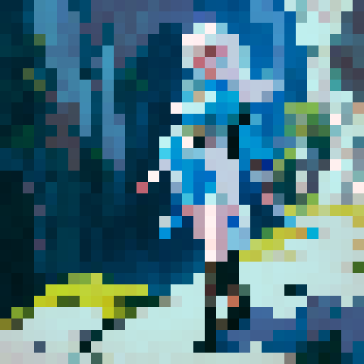 Aleya is a young adventurous girl with white hair, pale skin, tall boots and a blue tunic. She has a rock climbers build.