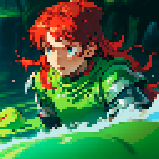 hero sinking into slime, hero drowning in slime, hero has red hair, hero has silver armor