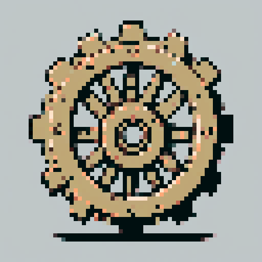 old rusty gear usable as an asset (clear, thick lines and a solid-color background)