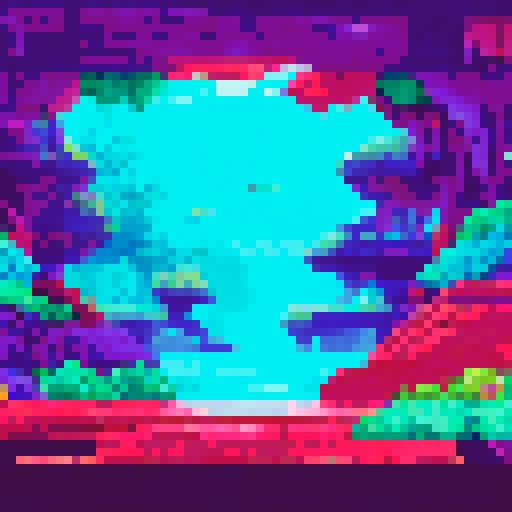 Two people standing in front of aquarium, vibrant coral, colorful fish, flowing water, bubbling air stones, pixelated rocks, serene background, lush greenery, underwater landscape