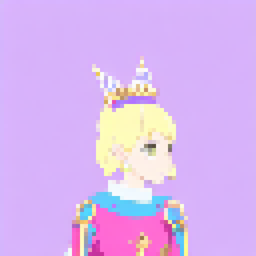 Regal princess with flowing golden hair, adorned in ornate armor, wielding a enchanted sword, standing atop a mountain peak overlooking a sprawling kingdom.