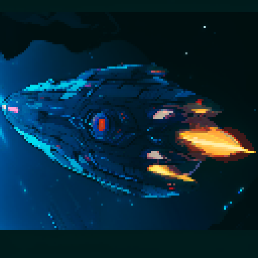 futuristic spaceship, topview, sleek and streamlined, hovering mid-air, pixelated sRGB aesthetic, retro-futuristic buttons, neon-lit control panel