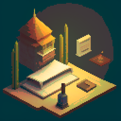 block, wooden interior, isometric, medieval, writing table, feather pen, ink, paper, papers, royal seal, law, dark