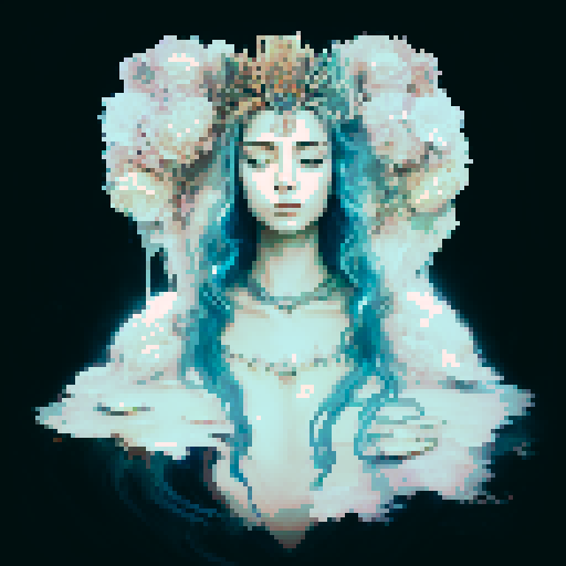 Create a close-up image of a mermaid with a crown in a medieval dark style, with her face partially submerged underwater. Half of her face is above the water's surface, revealing her beautiful features. The crown should have an ethereal, shimmering quality, adding to her majestic presence.