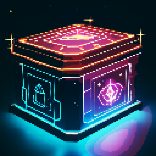 lootbox, outerspace, the heavens, sei network symbol, pixel art, sRGB, glowing celestial treasure chest