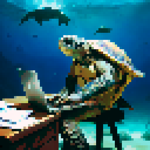 seaturtle typing underwater