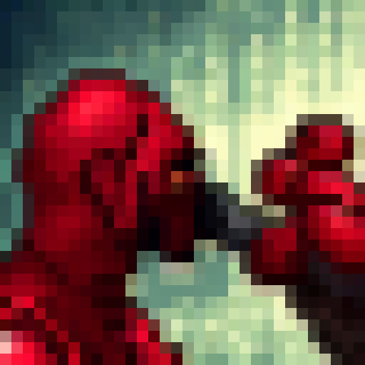 a knight wearaing red armour, side view