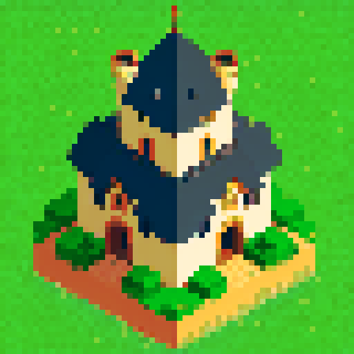8 bit castle tower, cute, cozy logo
