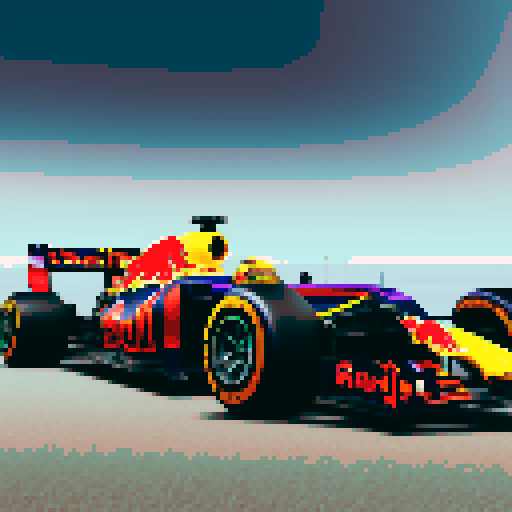 Formula 1 red bull car, full car in view, close up, driver in seat, blue sky background in Monaco