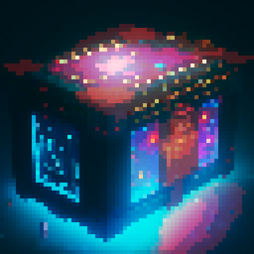 lootbox, outerspace, the heavens, sei network symbol, pixel art, sRGB, glowing celestial treasure chest