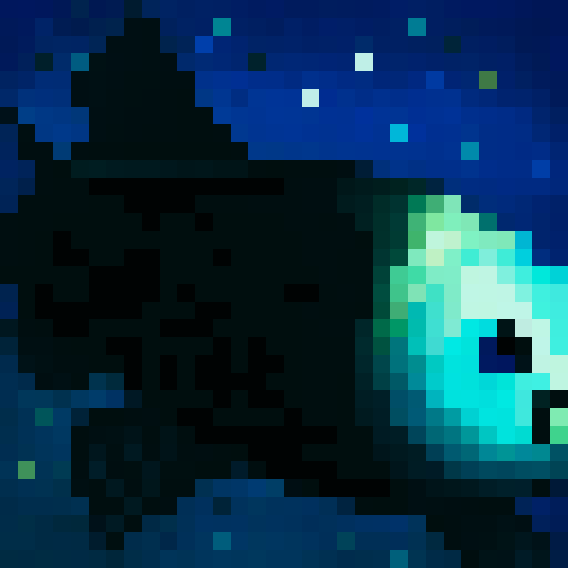 barreleye fish, deep underwater tones, starry night sky, skillfully depicted, vibrant colors, pixelated art, 32x32 game icon