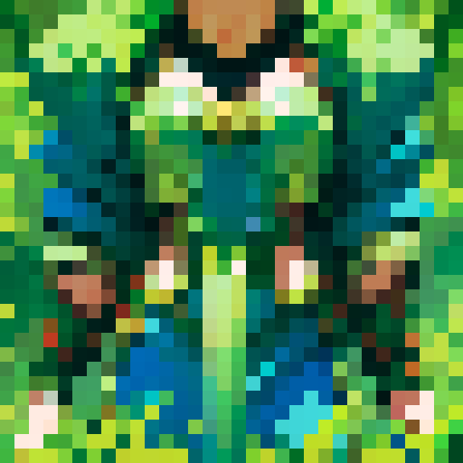 female warrior, green hair, large sword, fantasy RPG, character sprite