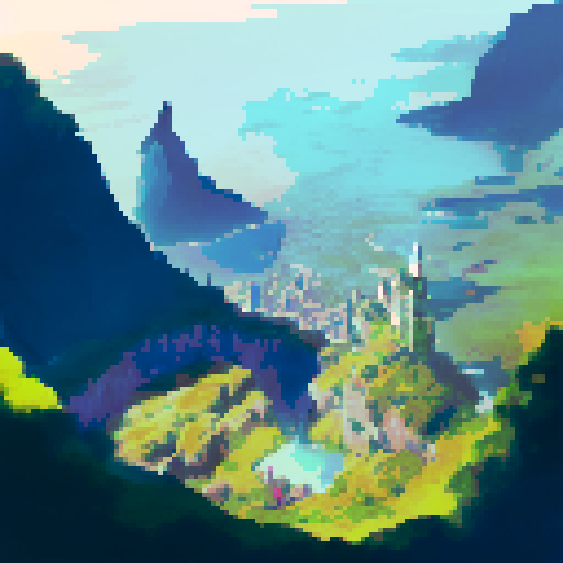 cliff, someone standing with arm shading eyes, city below, satellite in sky, landscape portrait