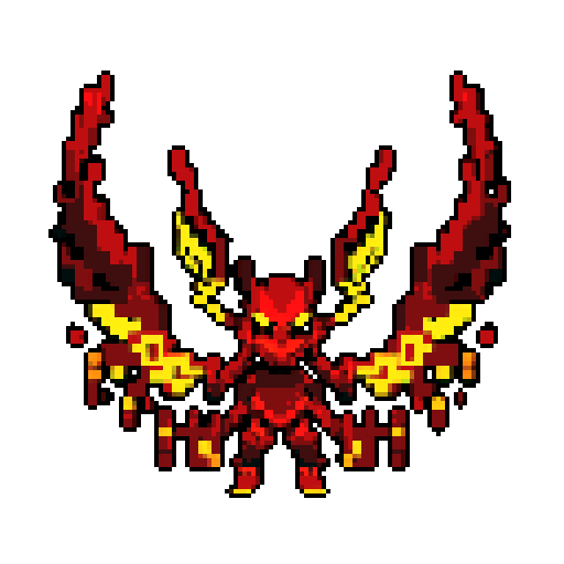 A demonic entity made entirely of fire, with blazing wings and piercing red eyes. It controls the flames around it and has an overwhelming, fiery presence. No background.
