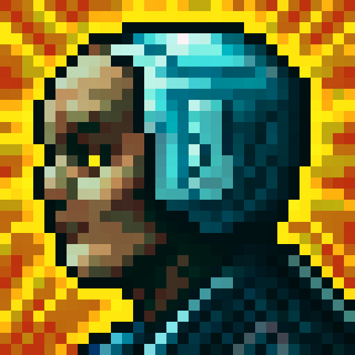 Pixel, vibrant colors, clean lines, detailed shading, game icon, 32x32 pixel art, sRGB, skill art, close up, portrait, dynamic pose, glowing effects, digital rendering, high contrast.  The word Flatty as a badge design, black outline.