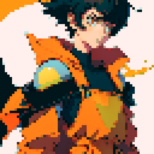  yellow round horns, black hair, short hair, robot joints, off-shoulder cape, arms at sides, standing still,  orange overalls, blank background,1boy, robot hands, robot joints, 