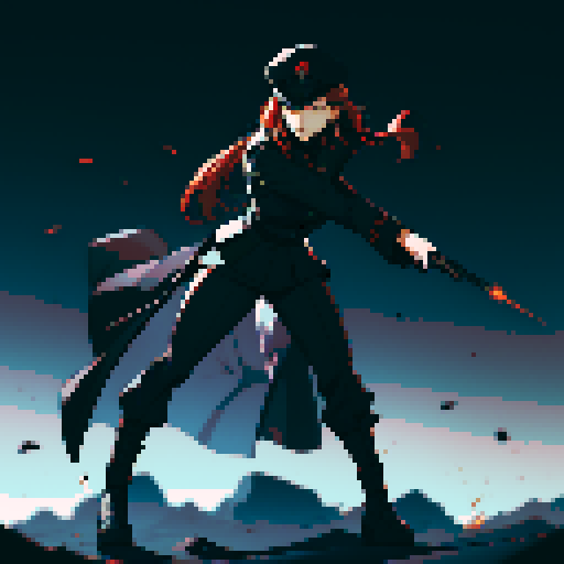 full-body image, military general woman, black uniform, black hat, evil, facing left, ready to fight, war background, battlefield, warfare