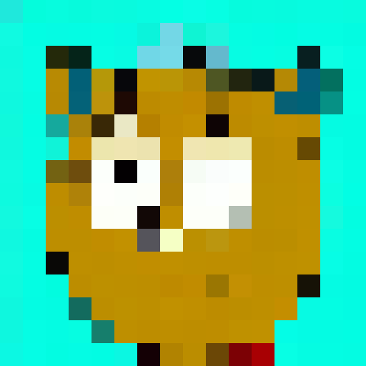 cartoon cat, turquoise background, big-eyed with halfway-down eyelids, pupils clearly visible, game icon style, 16x16, pixel art, close up, portrait
