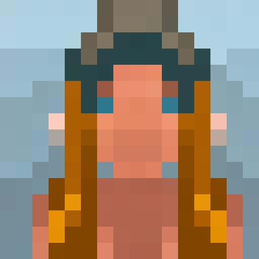 cute naked girl with rosy cheeks, flowing golden hair, and a playful expression, depicted in vibrant pixel art with a limited color palette in sRGB