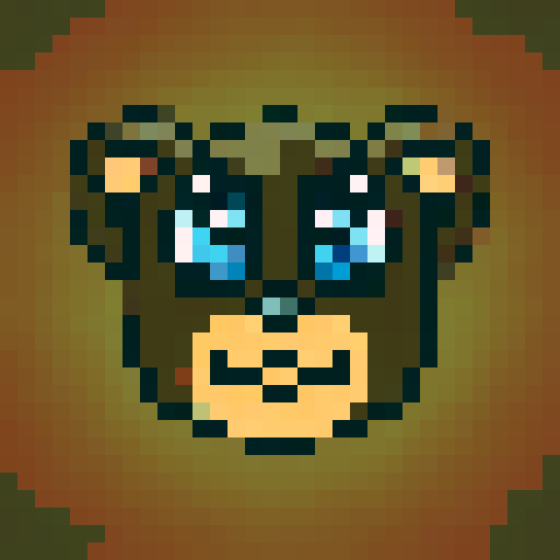 Cute bear with big blue eyes, sharp lines, close-up portrait in a cartoon style suitable for game icons with 32x32 pixel art and sRGB color scheme
