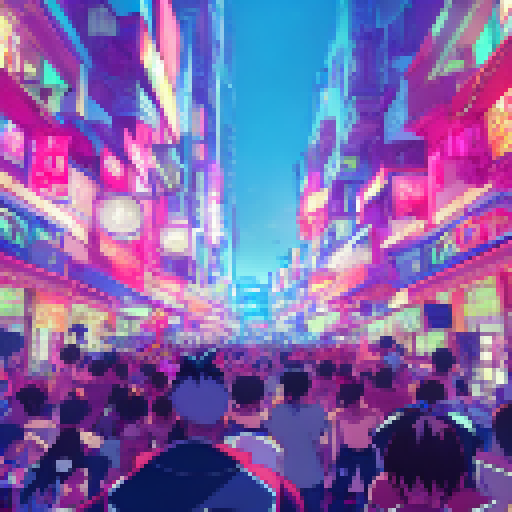 Fierce warriors Ryu and Chun-Li spar in a neon-lit alleyway, their rippling muscles and flowing hair rendered in vibrant anime style while a crowd of onlookers cheer them on.
