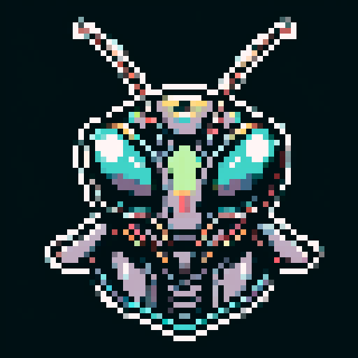 praying mantis helmet, retro 8-bit, intricate detailing, sharp angles, pixel art