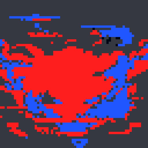 One bit style background of the deep sea, dark tone with red and blue neon lights