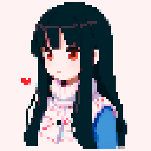 normal dark-haired girl, long hair, expressive eyes, soft shading, intricate details, whimsical charm, seamless pixelation, sad melancholy, cozy winter