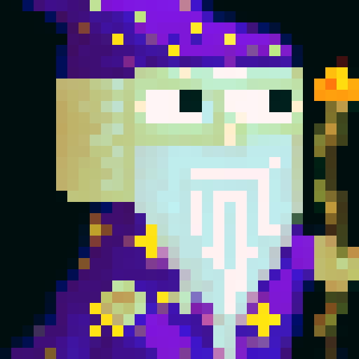 Legendary Wizard v2 with white skin, royal clothes, game icon style, 32x32 pixel art, sRGB, skill art, close up,