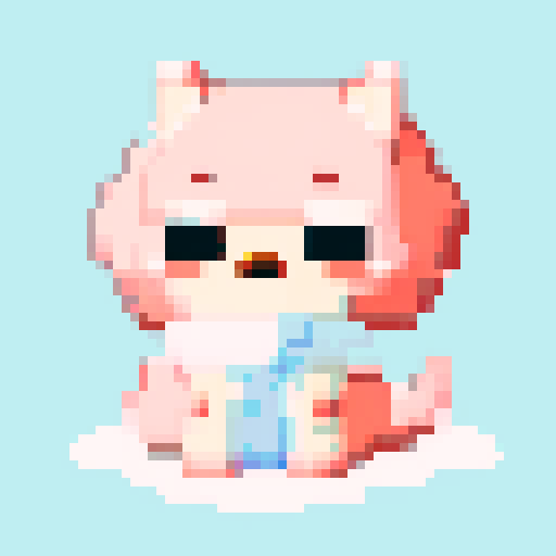 Generate a pixel art image in kawaii style. The scene should feature a cute dog sitting with a bone beside.The character should be cute and expressive, with soft pastel colors, big eyes, and a joyful expression. Use a clean, simple background with no extra details. Add soft lighting and shading to enhance the kawaii look.