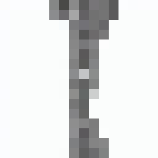 Shimmering metal blade with intricate engravings, adorned with glowing gems, in a pixelated close-up portrait fit for a game icon in 16x16 style.